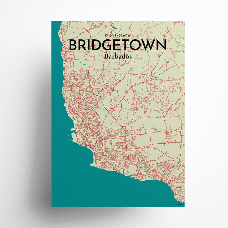 «Bridgetown City Map», impression, Vert / beige, H 27,6 po x l 19,7 po