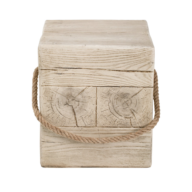 Outdoor Wood Grain Square MGO Side Table With Simulated Braided Cord