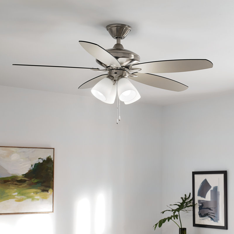 52'' Ceiling Fan with Light Kit, Brushed Stainless Steel