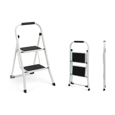 Échelle à 2 marches Simpli-Magic avec main courante, escabeau pliant certifié ANSI d'une capacité de 350 lb, pédale large antidérapante, acier léger, portable et pliable pour la cuisine, la salle de bain et les placards, blanc