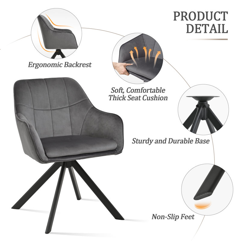 Modern Fabric Swivel Upholstered Dining Chair With Arm, Dark Grey Velvet
