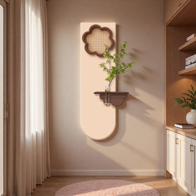Art mural crémeux floral en grès avec tablette flottante - Décoration hydroponique de vestibule
