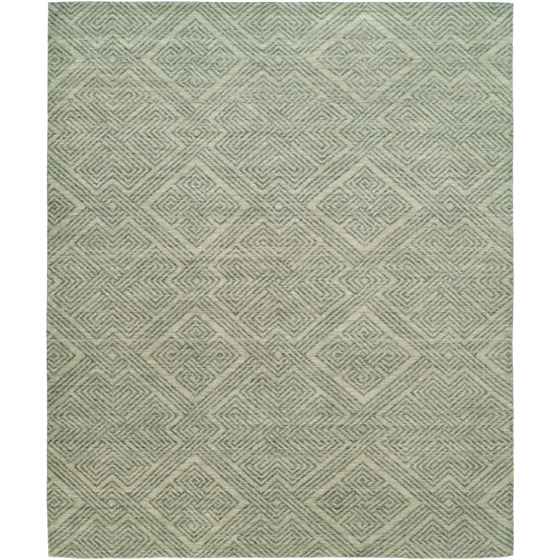 Bahati Hand Loomed Wool Geometric Area Rug in Green, Rectangle 2' x 3'