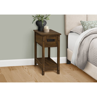 Table d'appoint, table de bout, table d'appoint, table de chevet, 2 niveaux, étroit, tiroir de rangement, placage brun, transitionnel