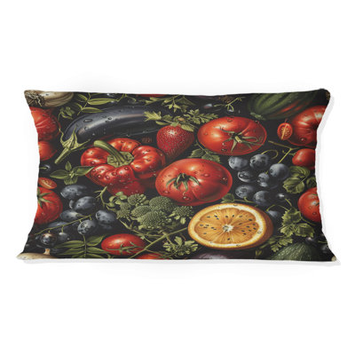 Coussin lombaire rouge, vert et légumes