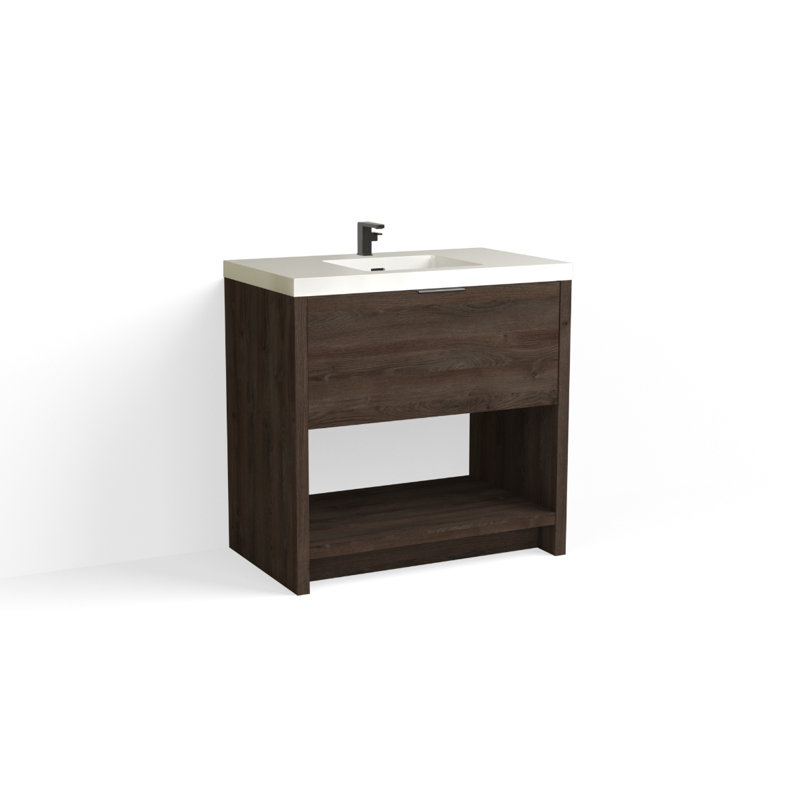 Vista 36" W Freestanding Single Bathroom Vanity, Single-Hole, White Gloss, White Nanomatte/Matte Black