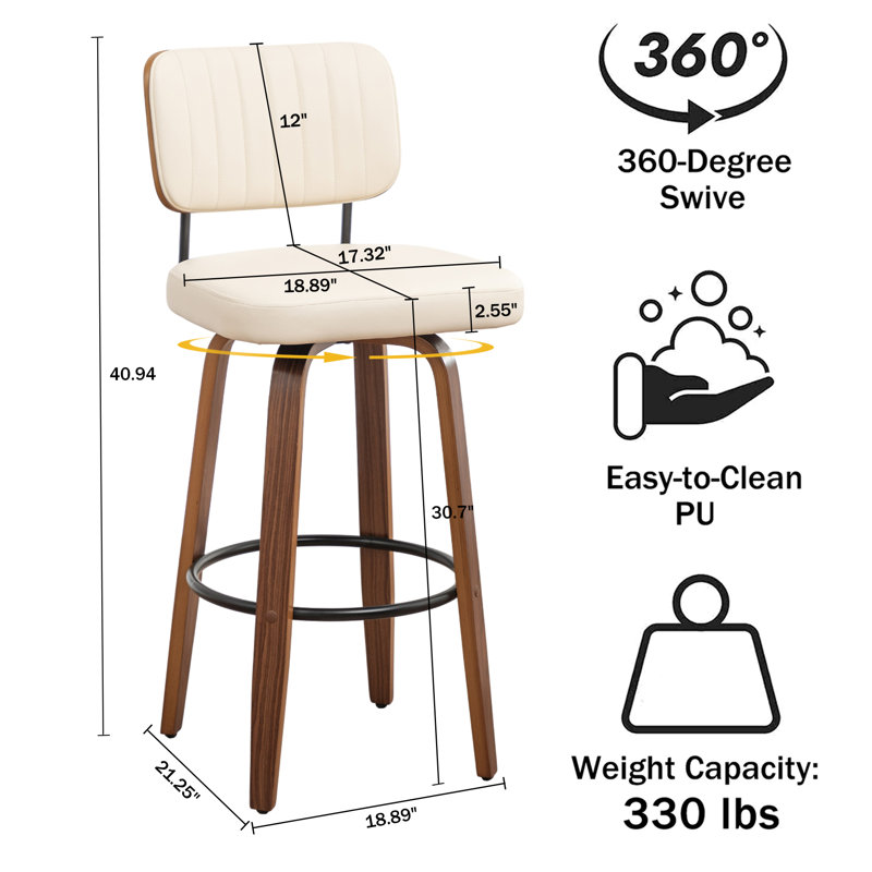 Swivel Counter & Bar Stools (Set of 4), Bar Stool (30.7" Seat Height), Beige