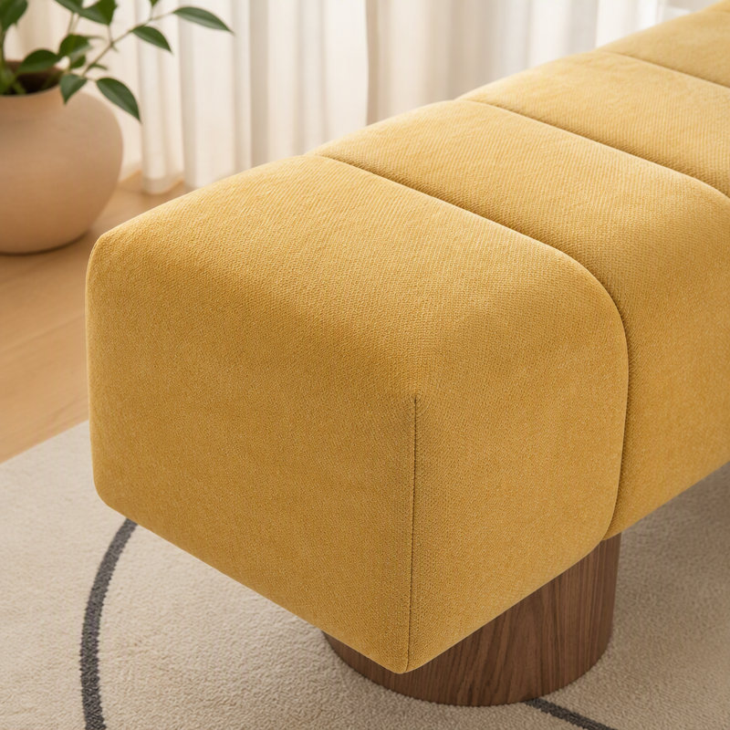 Chenille Upholstered Bench, Yellow