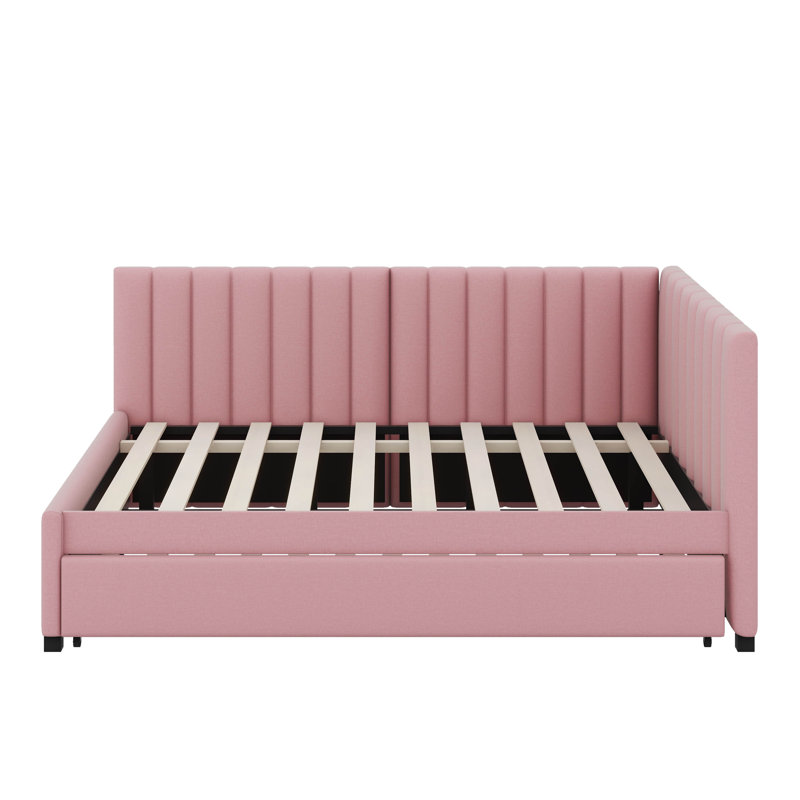 Full Size Upholstered Daybed With Trundle, Pink