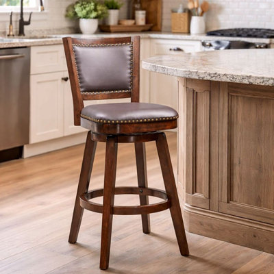 Angelija Swivel Upholstered Faux Leather Counter Stool with Solid Wood Frame