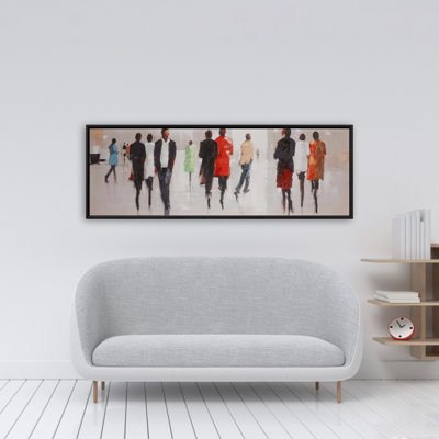 Toile contemporaine avec cadre gris - Silhouettes dans la rue