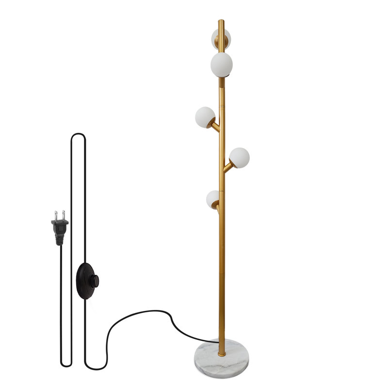 Modern Gold 5-globe Floor Lamp – Stable Base & Glass Shades