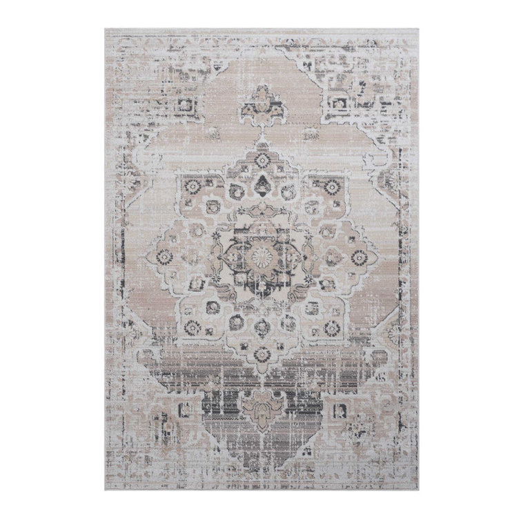 Naar Payas Area Rugs, Cream/Beige/Medallion Accent Power Loom Machine -Crafted Rug