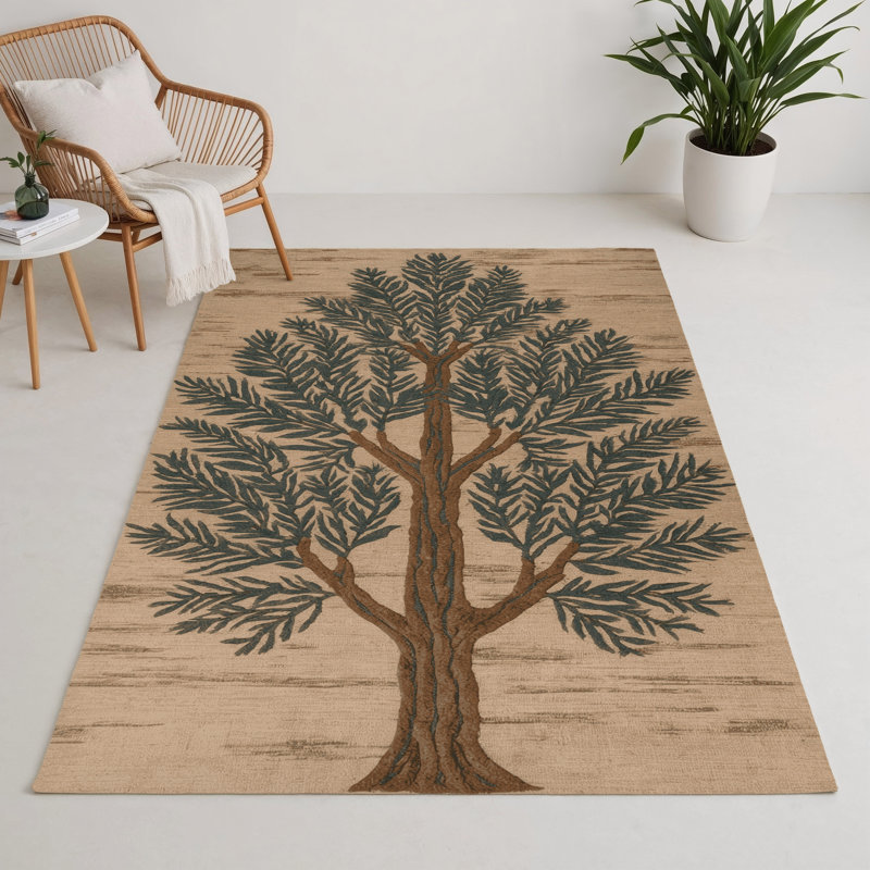 Botanical Brown Indoor and Outdoor Area Rug, Rectangle 5' x 7'