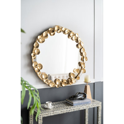 Miroir en métal de 35,2 po x 2,8 po x 35,2 po avec détails dorés, ajout de salon moderne, fer et décorations rondes de 35 po, idéal pour les vestibules et les couloirs