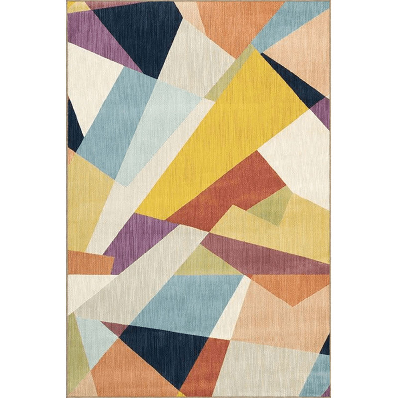 Multi Color Mixed Geometric Pattern Creative Modern Decorative Machine Washable Area Rug, Square 4'11"