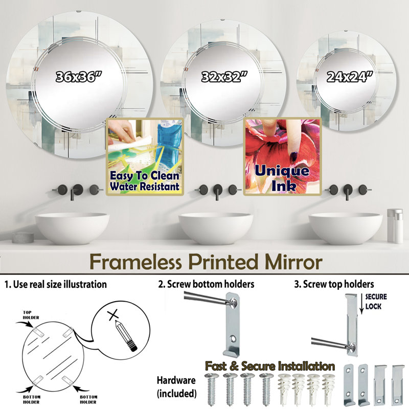 Skelsmergh - Miroir mural moderne rond, 24 po x 24 po