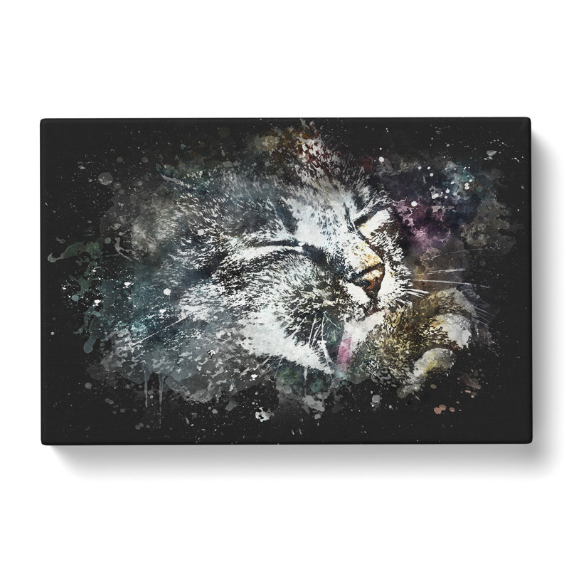 Cat Licking Its Paw - Wrapped Canvas Painting Print, 60cm H x 91cm W x 3cm D