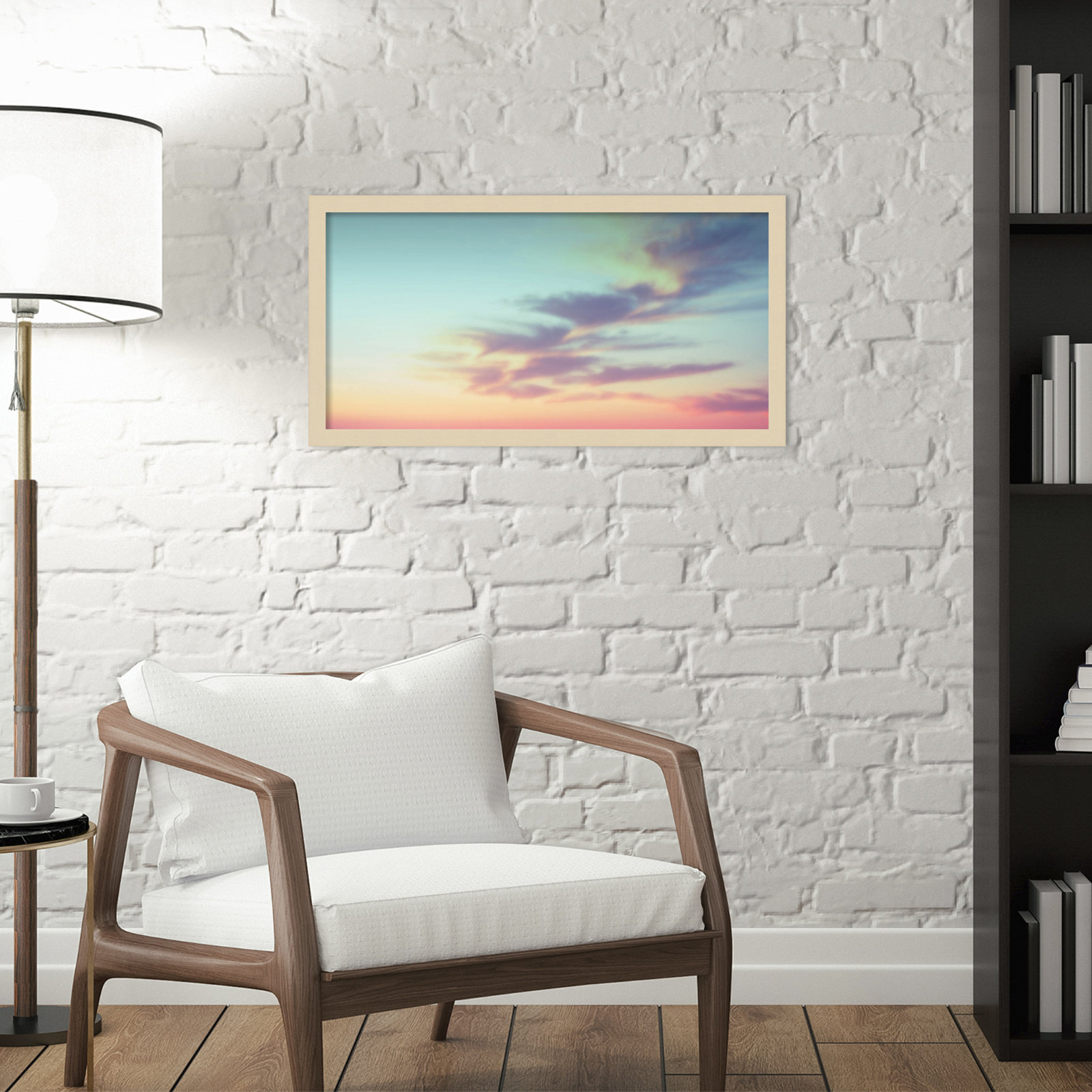 Ethereal Sunset On The Beach Sky Landscape by Stephanie Klatt, Brown Framed, 25" W x 13" H x 1" D