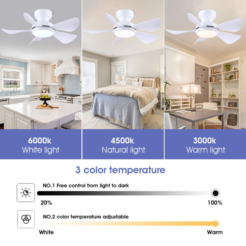 Ventilateur de plafond encastré avec lumière et télécommande / app, 32" Wide, White