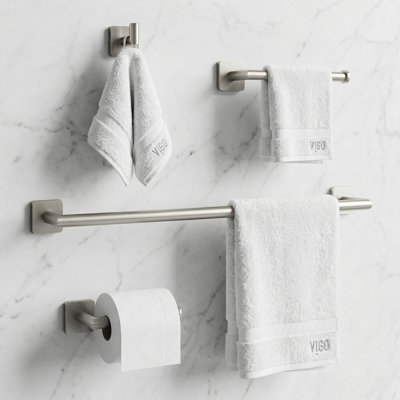 VIGO Satro 4-Piece Brushed Nickel Bathroom Hardware Set with 24-in Towel Bar, Toilet Paper Holder, Hand Towel Holder and Hook