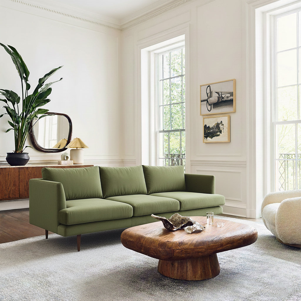 Miller 84" Velvet Sofa, Olive Green Velvet