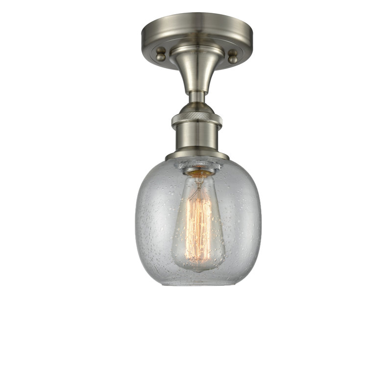 Plafonnier semi-encastré sphérique 1 lumière Carlucci, Nickel satiné brossé, Verre puceux transparent