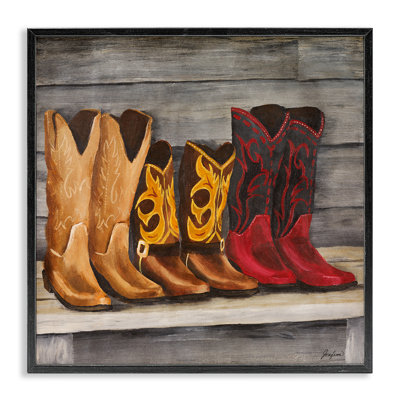 Lined Up Cowboy Boots Framed Giclee Art by Josefina