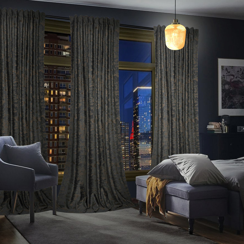 Kanab Velvet Room Darkening Curtain Panel Pair, 52" W x 96" L, Gray