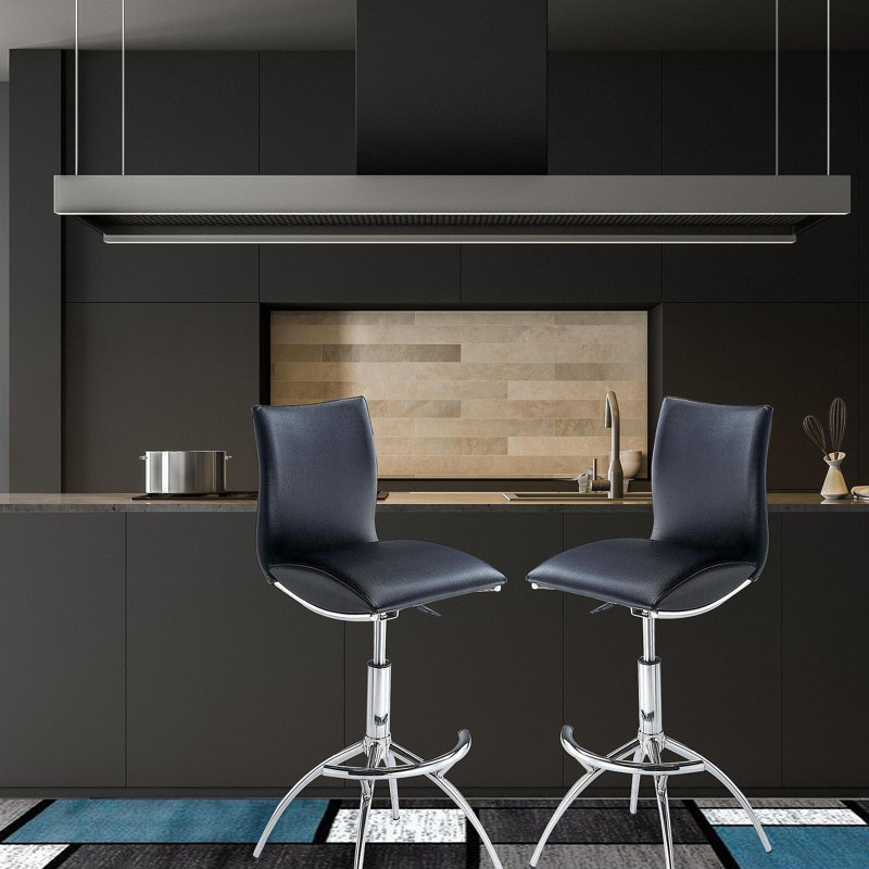 Tabouret de bar moderne en similicuir / hauteur réglable chromé de couleur noire