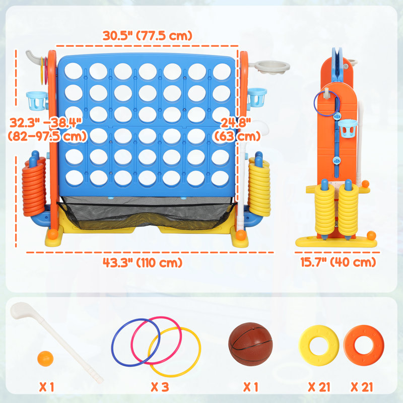 Ensemble de jeu 4 en 1 pour enfants Jumbo Connect 4 avec basketball, lancer d'anneau et golf