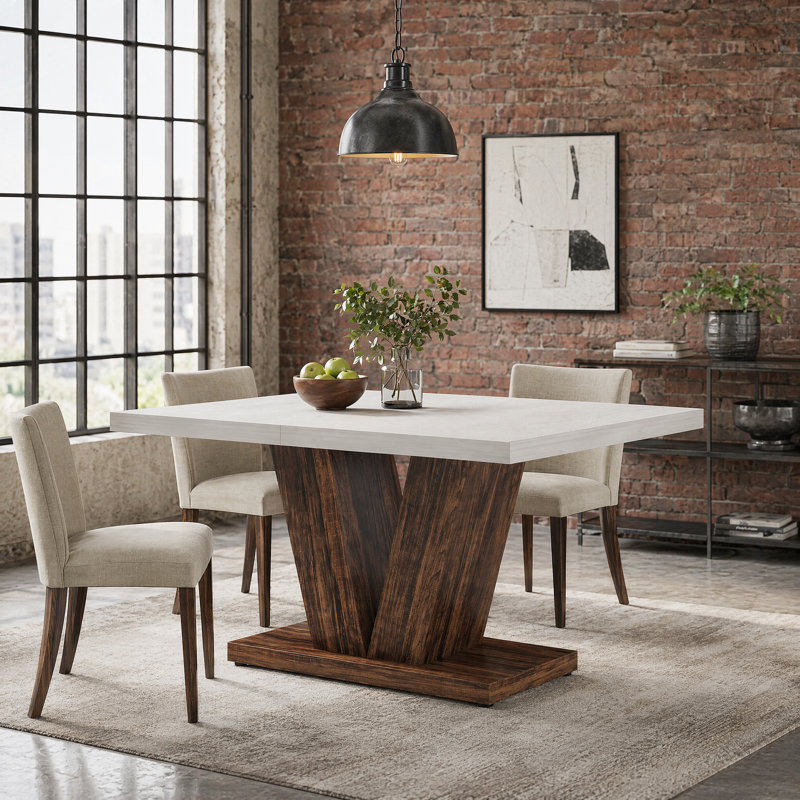 Bernadete Dining Table, White, Brown