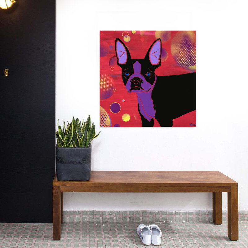 Art contemporain pour chien «Bubbles Boston», H 32 po x l 32 po