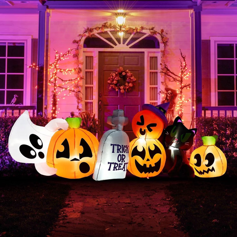 Décoration de jardin gonflable 8 pi Halloween - Pierre tombale fantôme citrouille