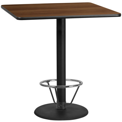 Basnight Rectangular Laminate Table Top with Round Bar Height Table Base and Foot Ring