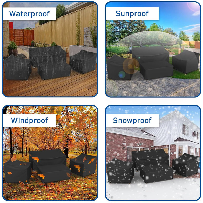 Ensemble de housse de patio imperméable 4 pièces pour l'extérieur, Noir, H 30 po x l 51 po x P 27 po