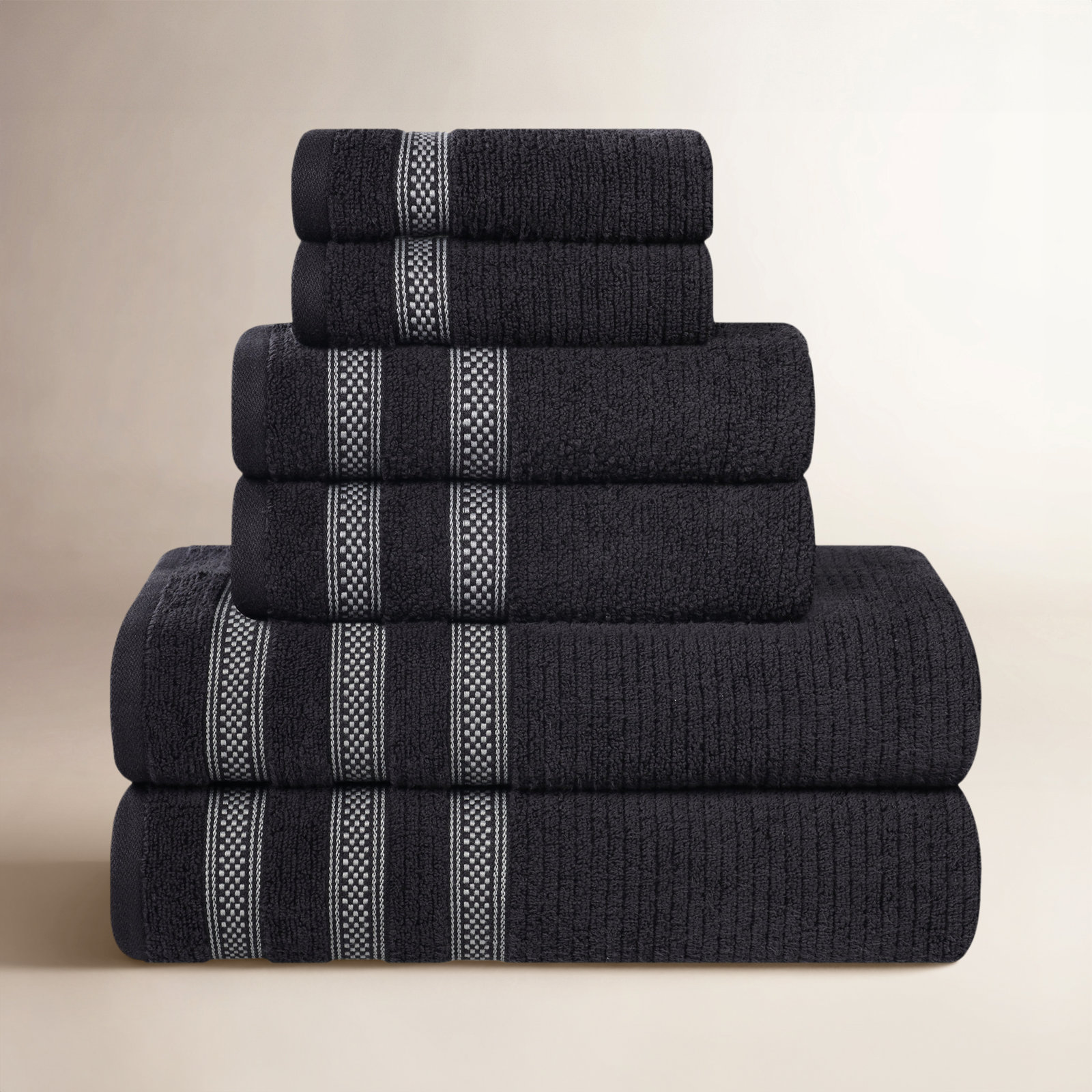 Ilseruth 6-Piece Zero-Twist Cotton Towel Set, Black