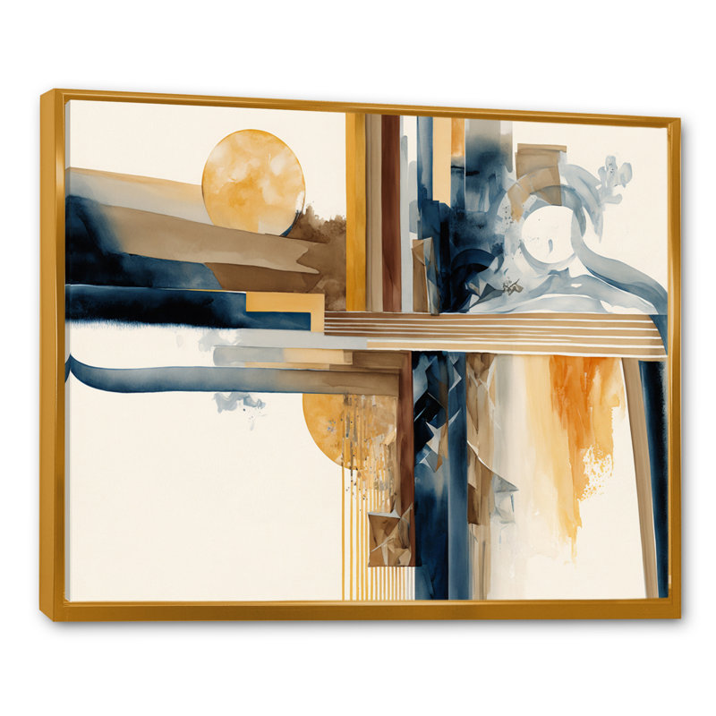 Art moderne moderne sur toile, abstrait III, H 16 po x l 32 po x P 1 po, Toile avec cadre flottant or