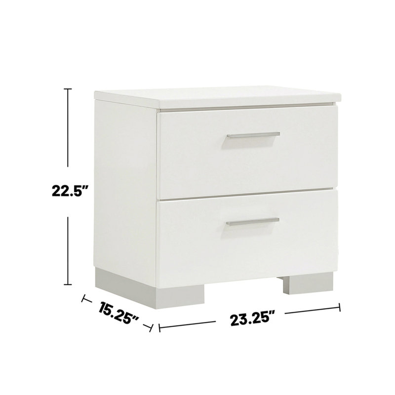2 tables de chevet avec finition blanche brillante - espace de rangement spacieux Tiroirs doublés de feutre