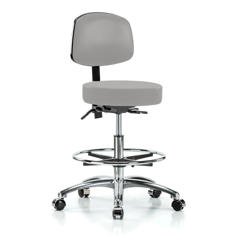 Tabouret de médecin réglable en hauteur avec dossier et pied Kley PERCH Chrome Walter | Hauteur du banc moyen: 21 à 28,5 po