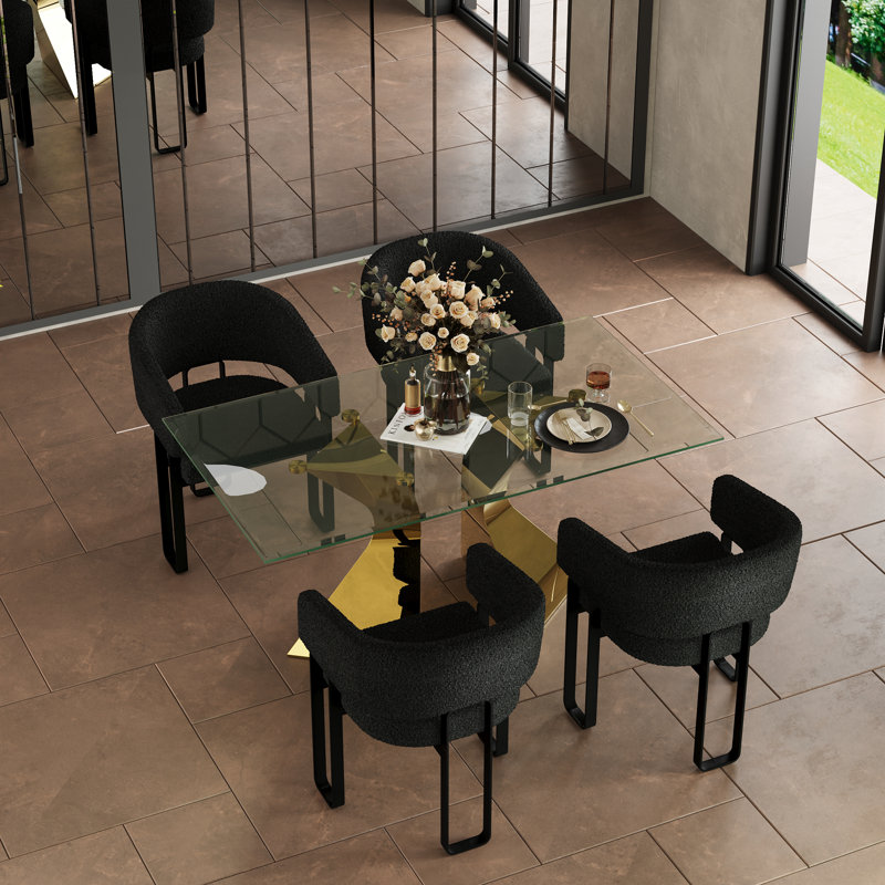 Classic And Luxurious Black Boucle Upholstered Barrel Dining Room Chairs Armchair Set Of 3, Black, Black