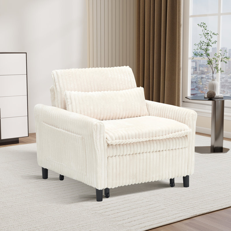 Chaise d'appoint convertible rembourrée en velours côtelé, Beige