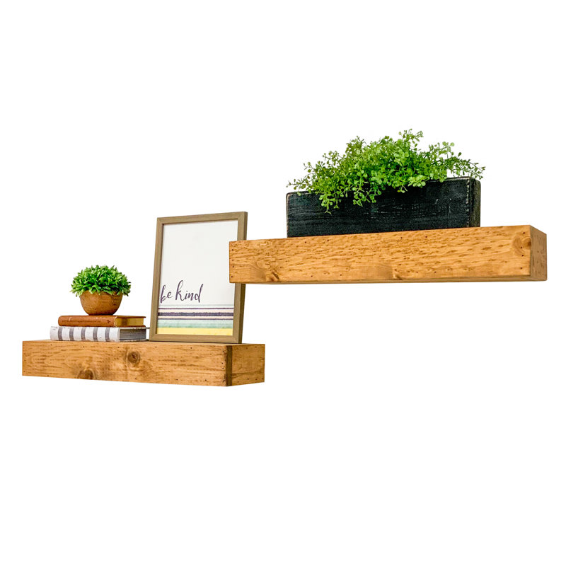 2 Piece Pine Floating Shelf, 3.75" H x 24" W x 6" D, Light Brown