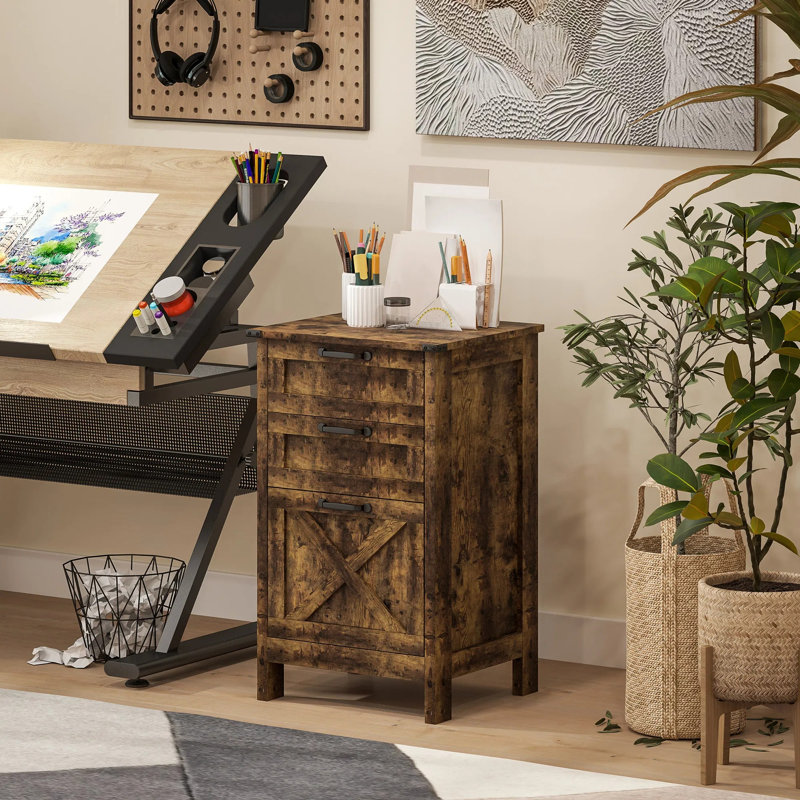 Classeur vertical à 3 tiroirs, armoire de rangement rustique pour dossiers de format A4 et lettre, brun rustique avec finition grain de bois