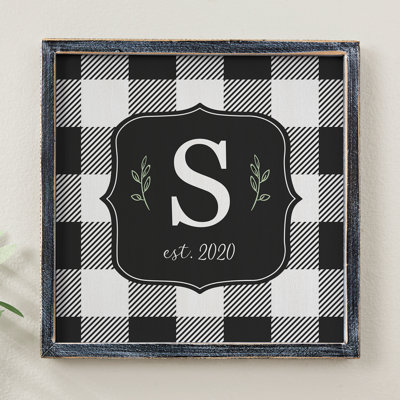 " Black & White Buffalo Check 12" X 12" Blackwashed Barnwood Frame Wall Art "