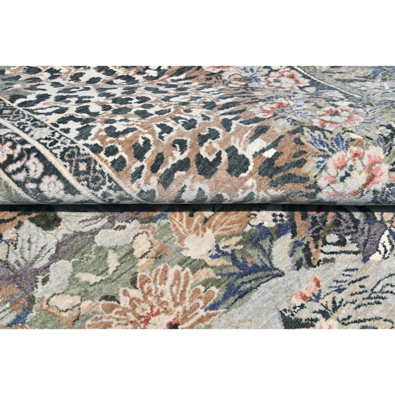 High-Quality Hand-Knotted Beige And Green Area Rug, Rectangle 8' x 10', Beige and Multi
