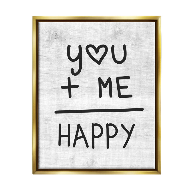 "You + Me = Happy Romantic phrase" par Lil 'Rue, impression, H 31 po x l 25 po x P 1,7 po, Cadre flottant métallique doré