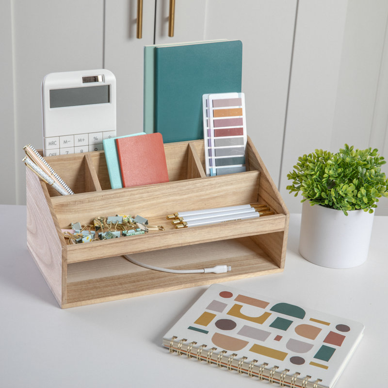 Light Natural Paulownia Wood Desktop Organizer with Open Storage