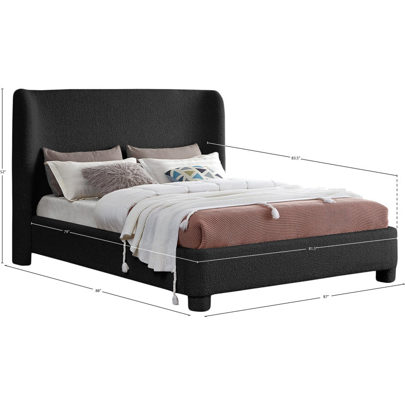 Ivyann Boucle Fabric Upholstered Panel Bed, King, Black Boucle Fabric