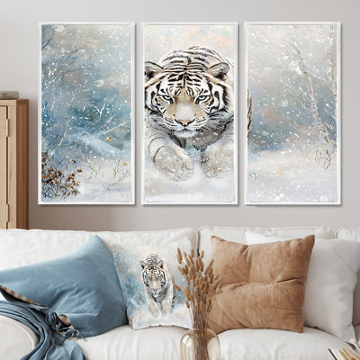Tigre du Bengale blanc en hiver I - ensemble d'art mural tigre